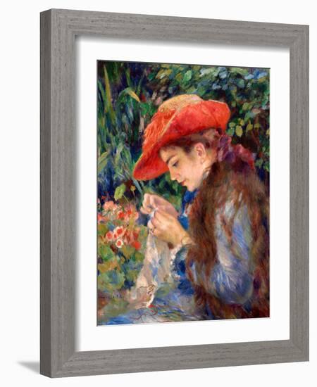 Marie-Thérèse Durand-Ruel Sewing, 1882-Pierre-Auguste Renoir-Framed Art Print