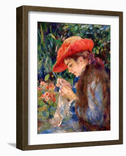 Marie-Thérèse Durand-Ruel Sewing, 1882-Pierre-Auguste Renoir-Framed Art Print