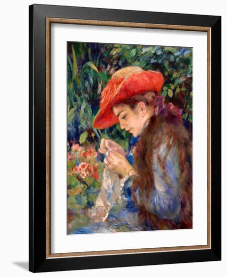 Marie-Thérèse Durand-Ruel Sewing, 1882-Pierre-Auguste Renoir-Framed Art Print