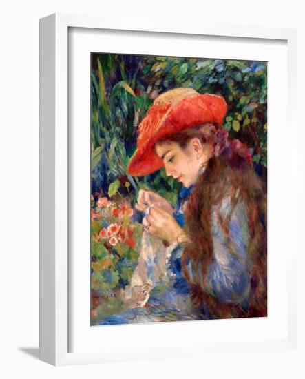 Marie-Thérèse Durand-Ruel Sewing, 1882-Pierre-Auguste Renoir-Framed Art Print