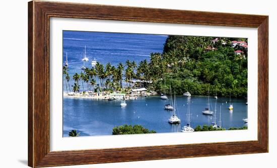 Marigot Bay, St. Lucia, Caribbean. marina, boats, palm trees, cove-Jolly Sienda-Framed Photographic Print