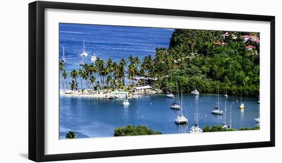 Marigot Bay, St. Lucia, Caribbean. marina, boats, palm trees, cove-Jolly Sienda-Framed Photographic Print