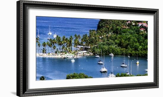 Marigot Bay, St. Lucia, Caribbean. marina, boats, palm trees, cove-Jolly Sienda-Framed Photographic Print