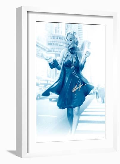 Marilyn in the City Blue-JJ Brando-Framed Art Print