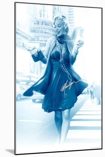 Marilyn in the City Blue-JJ Brando-Mounted Art Print