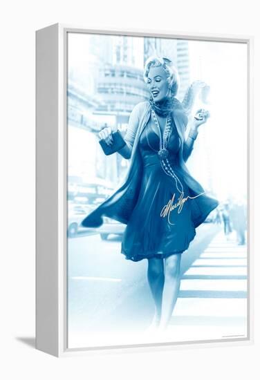 Marilyn in the City Blue-JJ Brando-Framed Stretched Canvas