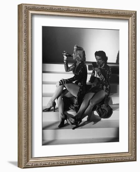 Marilyn Monroe and Jane Russell During a Break While Filming "Gentlemen Prefer Blondes"-Ed Clark-Framed Premium Photographic Print