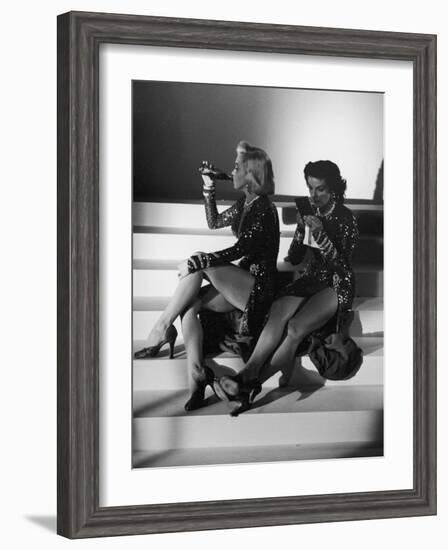 Marilyn Monroe and Jane Russell During a Break While Filming "Gentlemen Prefer Blondes"-Ed Clark-Framed Premium Photographic Print