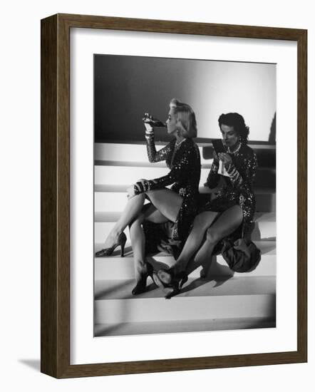 Marilyn Monroe and Jane Russell During a Break While Filming "Gentlemen Prefer Blondes"-Ed Clark-Framed Premium Photographic Print