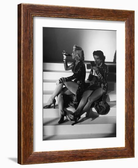 Marilyn Monroe and Jane Russell During a Break While Filming "Gentlemen Prefer Blondes"-Ed Clark-Framed Premium Photographic Print