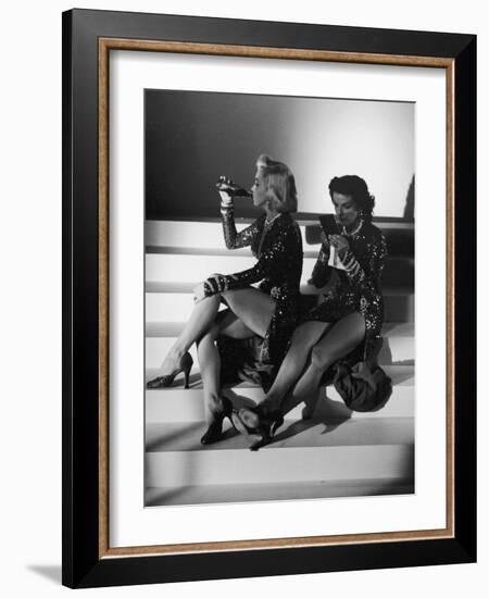 Marilyn Monroe and Jane Russell During a Break While Filming "Gentlemen Prefer Blondes"-Ed Clark-Framed Premium Photographic Print