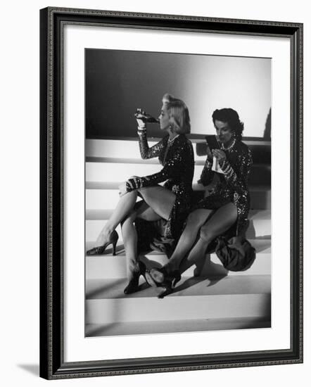 Marilyn Monroe and Jane Russell During a Break While Filming "Gentlemen Prefer Blondes"-Ed Clark-Framed Premium Photographic Print