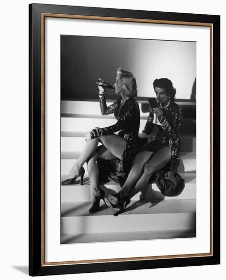 Marilyn Monroe and Jane Russell During a Break While Filming "Gentlemen Prefer Blondes"-Ed Clark-Framed Premium Photographic Print