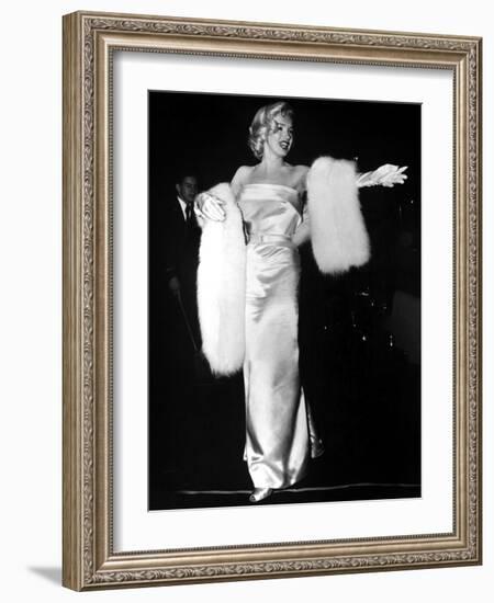 Marilyn Monroe at Premiere of Film "Call Me Madam" on March 4, 1953-null-Framed Photo