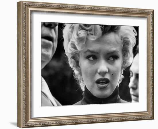 Marilyn Monroe Face Reporters After Announcement Divorce From Baseball Great Joe DiMaggio-George Silk-Framed Premium Photographic Print