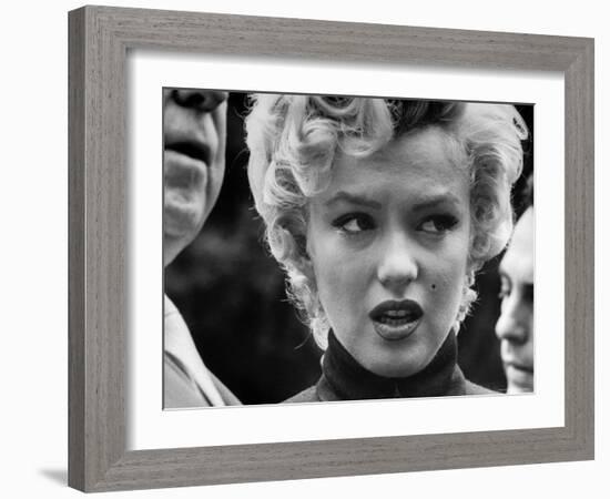 Marilyn Monroe Face Reporters After Announcement Divorce From Baseball Great Joe DiMaggio-George Silk-Framed Premium Photographic Print