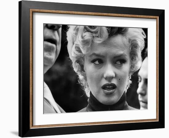 Marilyn Monroe Face Reporters After Announcement Divorce From Baseball Great Joe DiMaggio-George Silk-Framed Premium Photographic Print