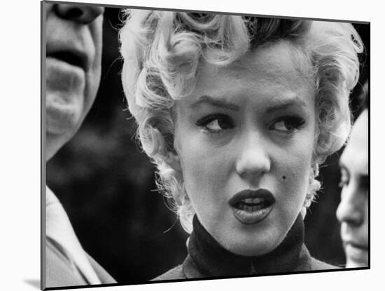 Marilyn Monroe Face Reporters After Announcement Divorce From Baseball Great Joe DiMaggio-George Silk-Mounted Premium Photographic Print