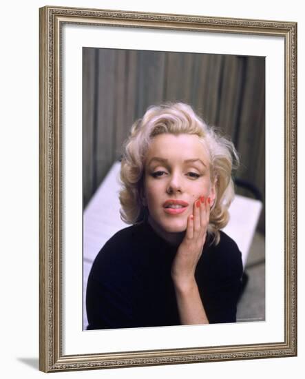 Marilyn Monroe on Patio Outside of Her Home-Alfred Eisenstaedt-Framed Premium Photographic Print