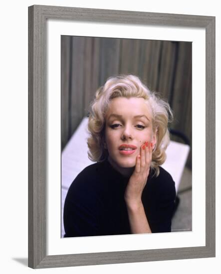 Marilyn Monroe on Patio Outside of Her Home-Alfred Eisenstaedt-Framed Premium Photographic Print