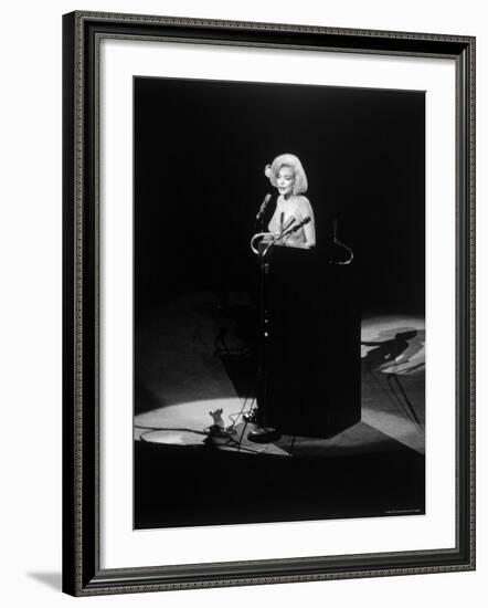 Marilyn Monroe Singing "Happy Birthday" at Democratic Rally for President John F Kennedy's Birthday-Yale Joel-Framed Premium Photographic Print