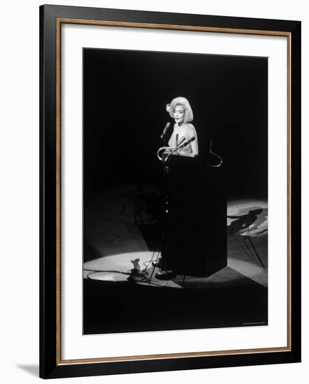 Marilyn Monroe Singing "Happy Birthday" at Democratic Rally for President John F Kennedy's Birthday-Yale Joel-Framed Premium Photographic Print