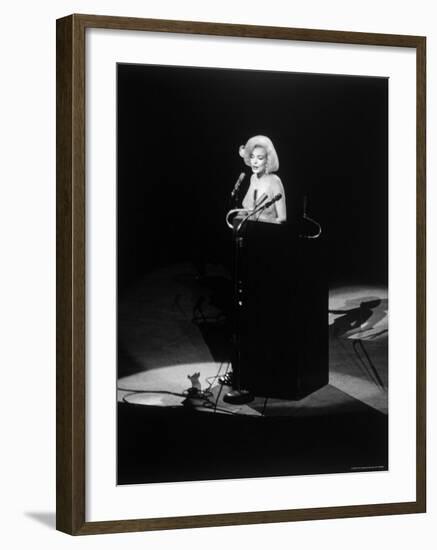 Marilyn Monroe Singing "Happy Birthday" at Democratic Rally for President John F Kennedy's Birthday-Yale Joel-Framed Premium Photographic Print