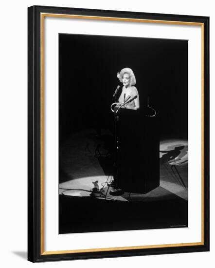 Marilyn Monroe Singing "Happy Birthday" at Democratic Rally for President John F Kennedy's Birthday-Yale Joel-Framed Premium Photographic Print