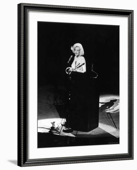 Marilyn Monroe Singing "Happy Birthday" at Democratic Rally for President John F Kennedy's Birthday-Yale Joel-Framed Premium Photographic Print