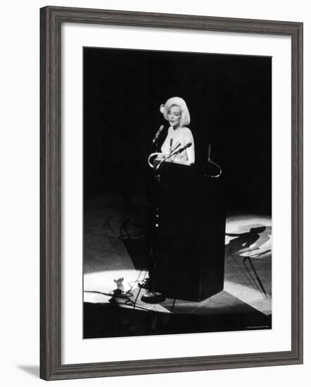 Marilyn Monroe Singing "Happy Birthday" at Democratic Rally for President John F Kennedy's Birthday-Yale Joel-Framed Premium Photographic Print