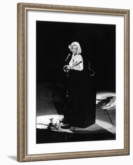 Marilyn Monroe Singing "Happy Birthday" at Democratic Rally for President John F Kennedy's Birthday-Yale Joel-Framed Premium Photographic Print