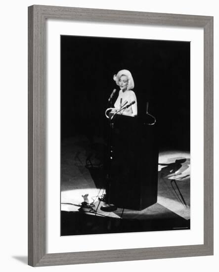 Marilyn Monroe Singing "Happy Birthday" at Democratic Rally for President John F Kennedy's Birthday-Yale Joel-Framed Premium Photographic Print