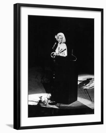 Marilyn Monroe Singing "Happy Birthday" at Democratic Rally for President John F Kennedy's Birthday-Yale Joel-Framed Premium Photographic Print