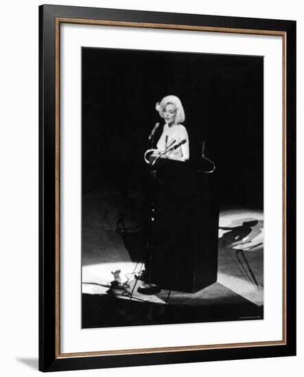 Marilyn Monroe Singing "Happy Birthday" at Democratic Rally for President John F Kennedy's Birthday-Yale Joel-Framed Premium Photographic Print