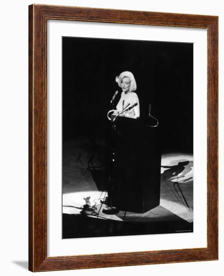 Marilyn Monroe Singing "Happy Birthday" at Democratic Rally for President John F Kennedy's Birthday-Yale Joel-Framed Premium Photographic Print