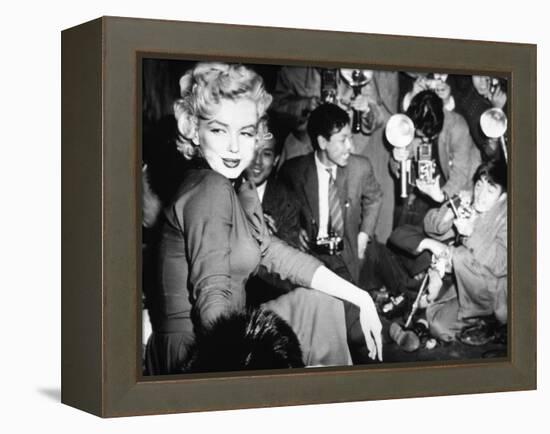 Marilyn Monroe Surronded by Photographers C. 1955-null-Framed Stretched Canvas