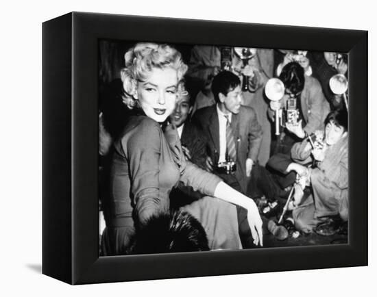 Marilyn Monroe Surronded by Photographers C. 1955-null-Framed Stretched Canvas