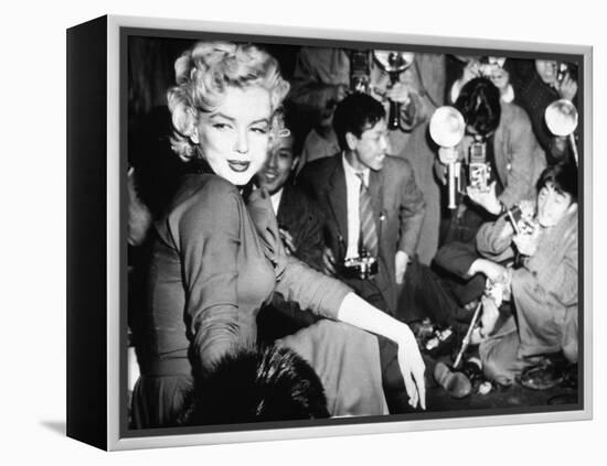 Marilyn Monroe Surronded by Photographers C. 1955-null-Framed Stretched Canvas
