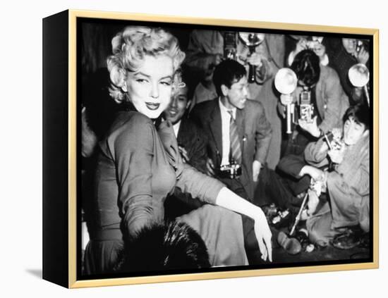 Marilyn Monroe Surronded by Photographers C. 1955-null-Framed Stretched Canvas