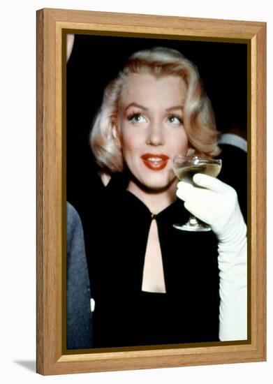 Marilyn Monroe with a Glass of Champagne, 1955-null-Framed Stretched Canvas
