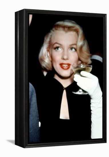 Marilyn Monroe with a Glass of Champagne, 1955-null-Framed Stretched Canvas