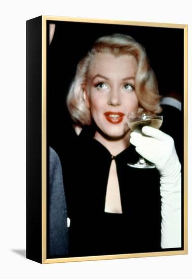 Marilyn Monroe with a Glass of Champagne, 1955-null-Framed Stretched Canvas