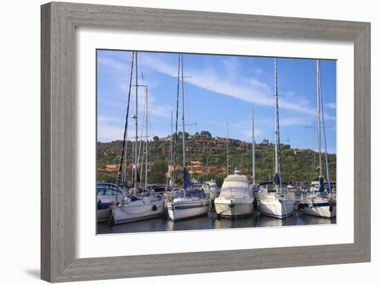 Marina and Perched Village, Ottiolu Harbour, Costa Degli Oleandri, Sardinia, Italy, Mediterranean-Guy Thouvenin-Framed Photographic Print