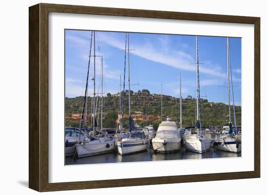 Marina and Perched Village, Ottiolu Harbour, Costa Degli Oleandri, Sardinia, Italy, Mediterranean-Guy Thouvenin-Framed Photographic Print