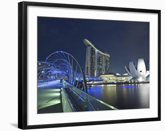 Marina Bay Sands Hotel and Helix Bridge, Singapore-Jon Arnold-Framed Photographic Print