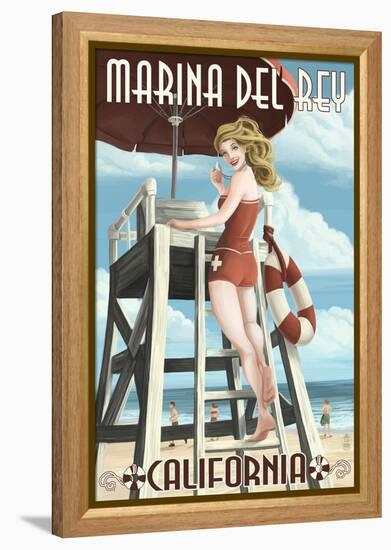 Marina Del Rey, California - Lifeguard Pinup-Lantern Press-Framed Stretched Canvas