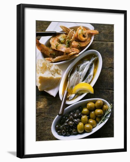 Marinated Sardines, Fried Scampi and Olives-null-Framed Photographic Print