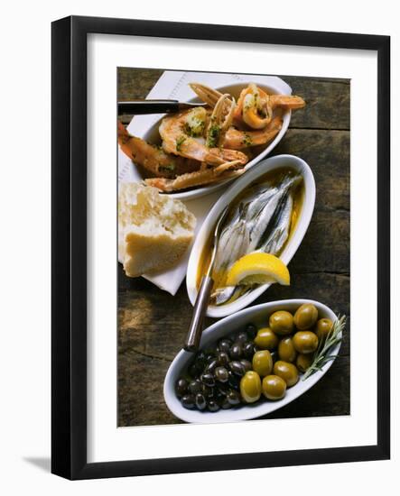 Marinated Sardines, Fried Scampi and Olives--Framed Photographic Print