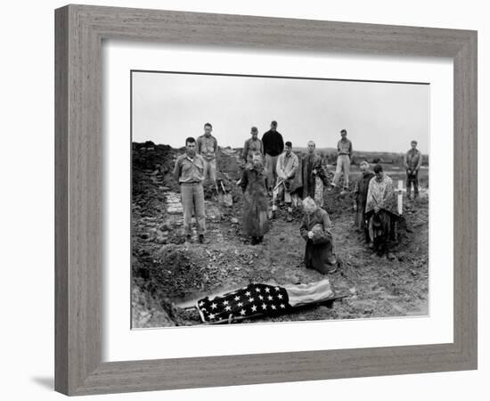 Marine Col. Francis Fenton Kneeling Over Corpse of Son, Killed in Action under His Father's Command-null-Framed Premium Photographic Print