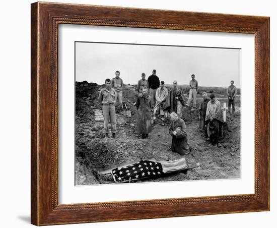 Marine Col. Francis Fenton Kneeling Over Corpse of Son, Killed in Action under His Father's Command-null-Framed Premium Photographic Print